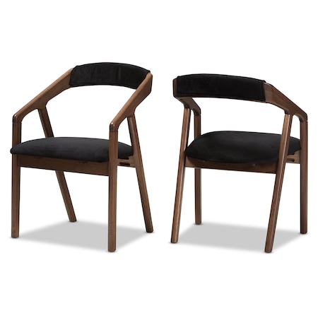 Baxton Studio Black Velvet and Walnut Medium Brown Wood Finishing Dining Chair, PK2 142-8025